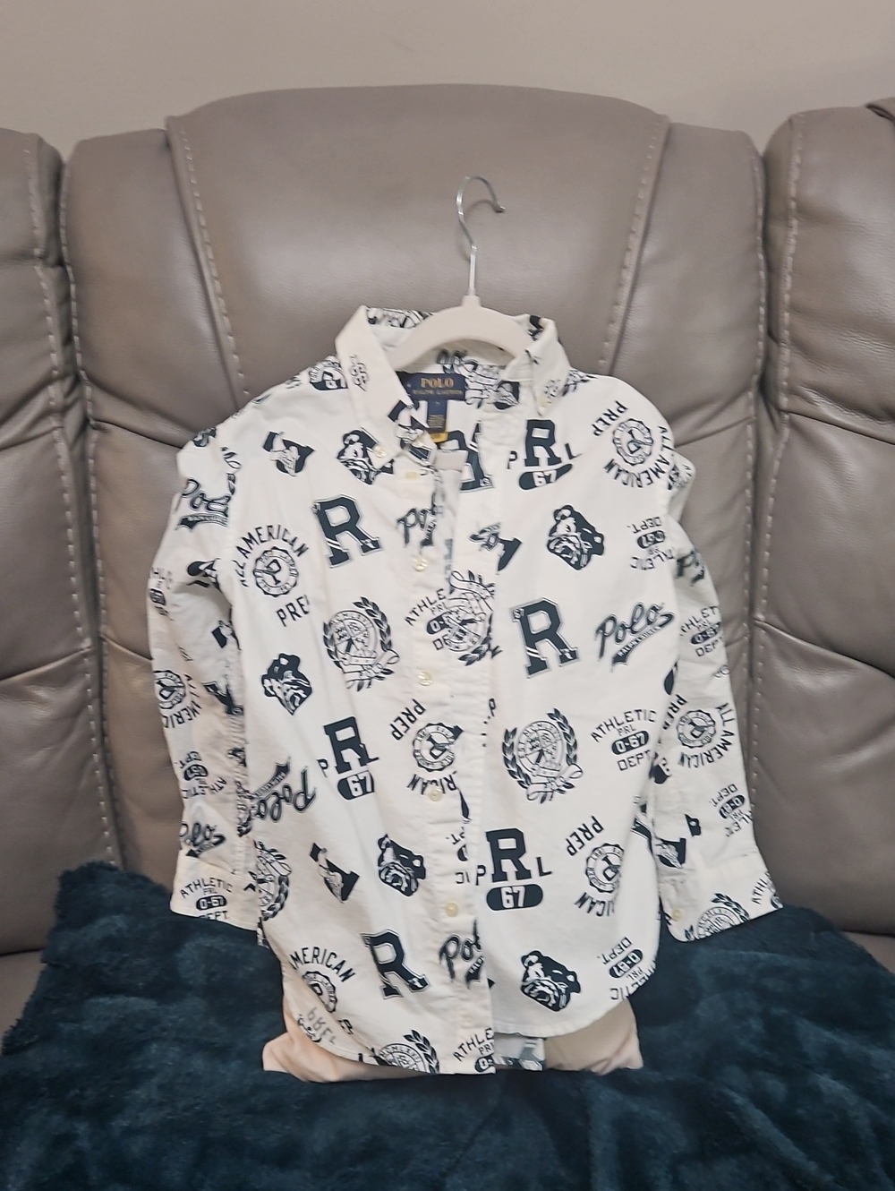 Polo by Ralph Lauren White Button-Down Shirt with Green Graphic Prints